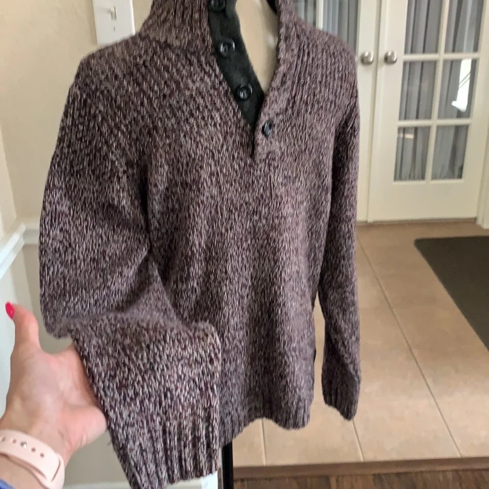Tom Tailor deep purple plum marled pullover button up sweater